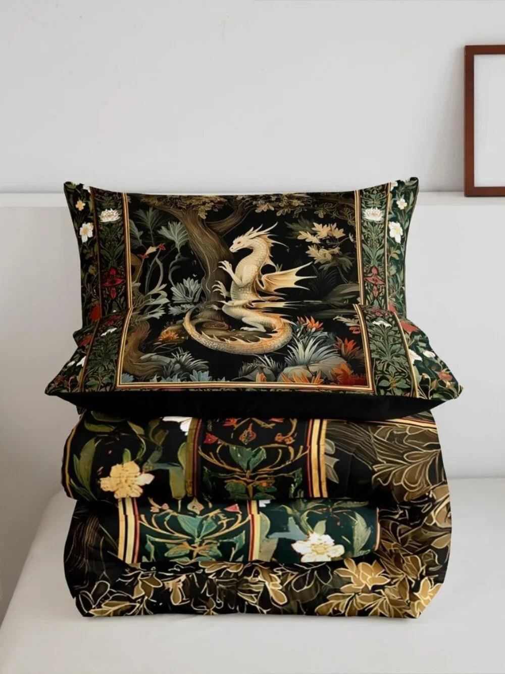 Western Dragon Comforter Set for Kids Country Style Flowers Leaves Bedding Set T